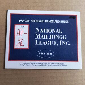 1999 National Mah Jongg League Card Official Standard Hands And Rules 62nd Year